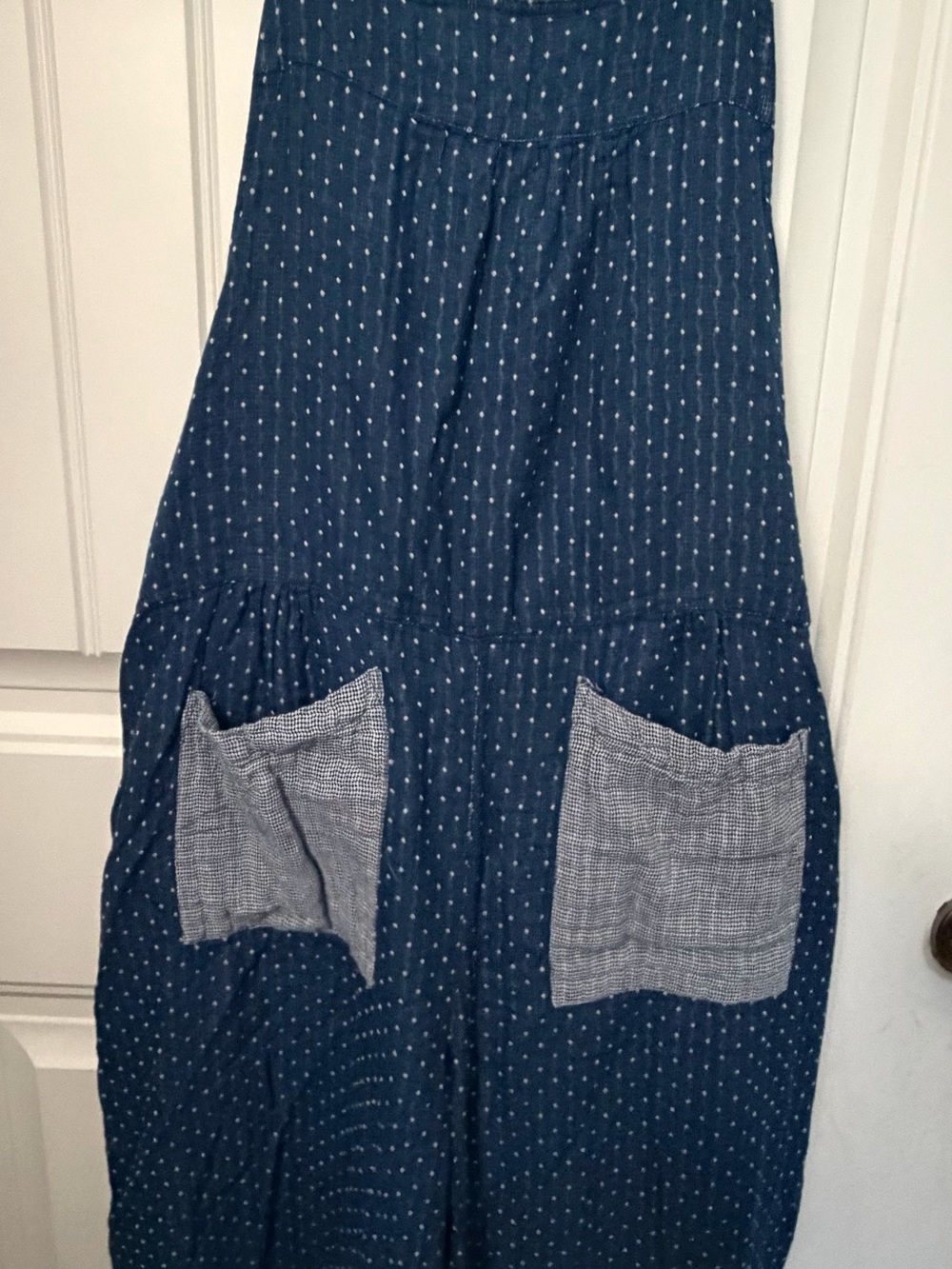 NATURAL LIFE Navy Blue Polka Dot Wide-Leg Jumpsuit with Light Patch Pockets